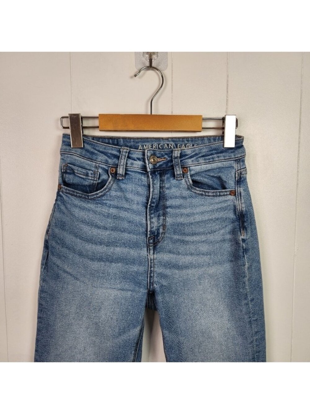 American Eagle AEO Mom Jeans Stretch High Waisted Rise Tapered Size 00 Long Tall - Picture 4 of 10